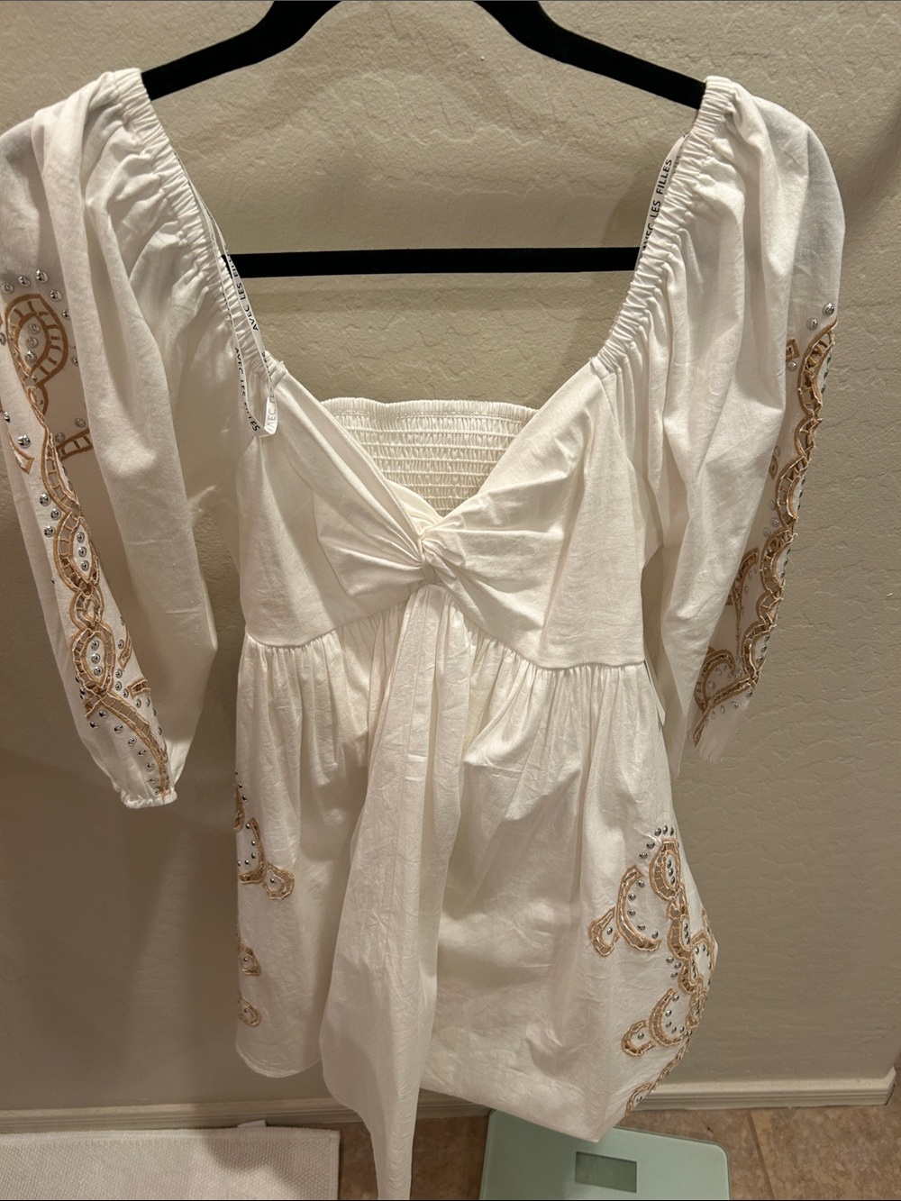 Avec les filles embroidered rhinestone stretch cotton mini sundress size small